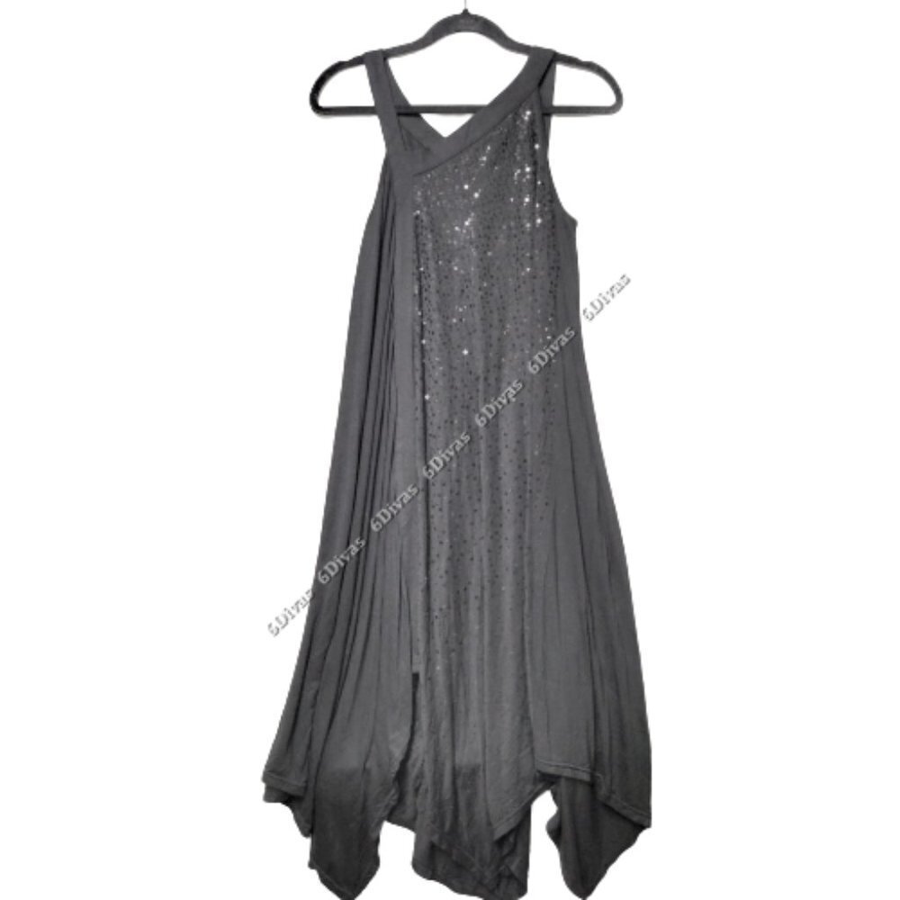 Black Sequin Top, Asymmetrical Tunic, Sequin Dress - Size S size M